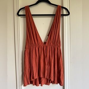 Urban Outfitters Rust Orange Deep V-Neck Tank Top